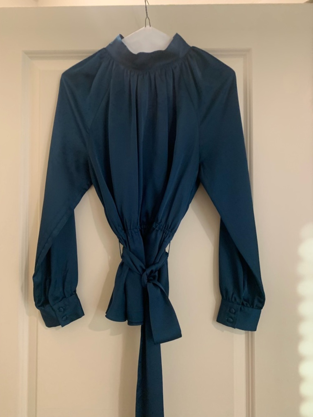 Never Worn! Ann Taylor Teal Long-Sleeve Tie-Front Blouse.